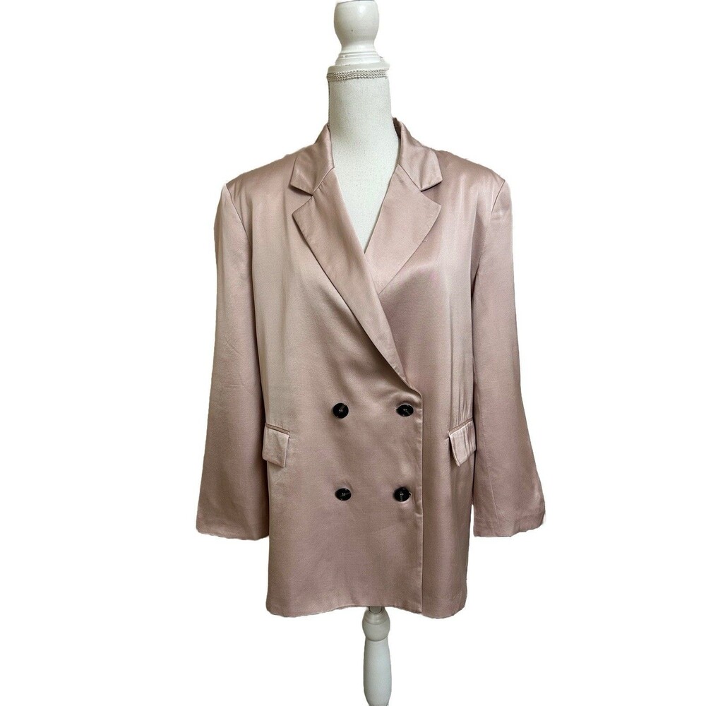Zara Dusty Pink Women's M Satin Effect Blazer Boxy Oversized Shoulder Pads
